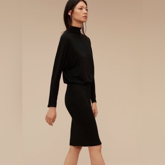 Aritzia Dresses & Skirts - ❗️SOLD❗️ Wilfred Free Black Long Sleeve Mock Neck Resing Maxi Dress Size L